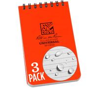 Rite in the Rain Weatherproof Top Spiral Notebook, 3" x 5", Orange Cover, Universal Pattern, 3 Pack (No. OR35-3X)