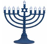 Rite Lite Blue Plastic Electric LED Low Voltage Chanukah Menorah with Clear Bulbs - Hanukkah Menorah Battery or USB Powered - Includes a Micro USB 4' Charging Cable