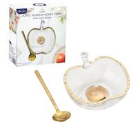 Rite Lite Rosh Hashanah Apple & Honey Dish Apple Shaped Glass Bowl & Gold Spoon Shana Tova Jewish New Year Hostess Party Favors Cooking Serving Kitchen Accessories Holiday Presents Table Decorations
