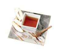 Rite Lite Rosh Hashanah Square Porcelain Apple & Honey Dish Set Jewish New Year Hostess Party Favors Serving Kitchen Accessories Shana Tova Decor Table Decorations Includes Wooden Honey Dipper!