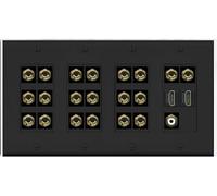 RiteAV 10.1 Surround Sound 10 Speaker 20 Banana Plug Jack Wall Plate w/RCA Subwoofer + 2 HDMI Female Connectors - 4 Gang [Black]