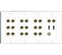 RiteAV 10.1 Surround Sound 10 Speaker 20 Banana Plug Jack Wall Plate w/RCA Subwoofer + 2 HDMI Female Connectors - 4 Gang [White]