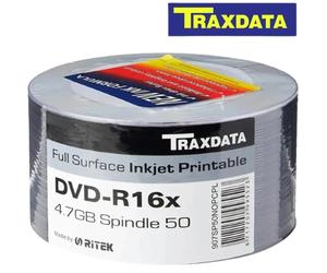 Ritek Traxdata DVD-R 16x White Inkjet Printable 4.7GB Blank DVD Discs 50Pack