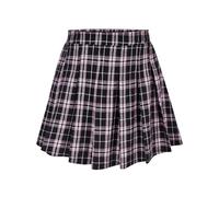 RITERA Plus Size Basic Versatile Stretchy Elastic Waist Flared Casual Mini Skater Skirt/Pleated Plaid Skirt for Women XL-5XL, A02-black Pink, XL