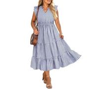 RITERA Plus Size Dress for Curvy Women Summer Cap Sleeve V Neck Maxi Dress Boho Dresses Floral/Gliiter XL-5XL 14W 28W, Stripe Blue, 4XL