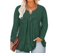 RITERA Plus Size Long Sleeve Tunic Tops for Women Henley V Neck T-Shirt V Neck Casual Blouses Fall Winter Halloween Christmas, 4810-glitter Green, 4XL Plus