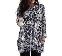 RITERA Plus Size Top for Women Long Sleeve Tunic Tops Winter Shirts Fall Casual T-shirts with Pockets Crewneck XL-5XL, Halloween Black Spider Web, XL Plus