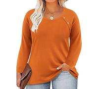 Ritera Plus Size Tops for Women 2X Solid Orange Tops Button Down Long Sleeve Shirts Crewneck Fall Tunics Blouses 2XL 18W 20W, 05-solid Orann, XXL