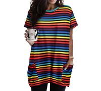 RITERA Plus Size Tops for Women Long Tunic Tops Summer Long Shirts Short Sleeve Spring Tops with Pockets for Leggings XL-5XL, A2-rainbow, XXL Plus