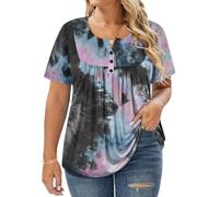 RITERA Women’s Plus Size Casual Tops V Round Neck Tshirts Blouse for Women Girls Basic Summer Black Tops Solid Color XL 5XL, A7-pink Blue Tie Dye, 3XL