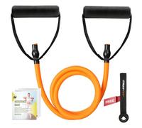 RitFit Single Resistance Exercise Band With Comfortable Handles - Ideal for Physical Therapy, Strength Training, Muscle Toning - Door Anchor and Starter Guide INCLUDED (Orange)