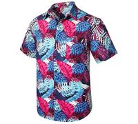 Rithern Hawaiian Shirts for Men Blue Funky Aloha Short Sleeved Hawaii Shirts Casual Palm Leaf Printed Regular Fit for Summer Beach Party S