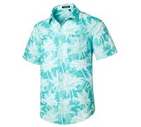 Rithern Hawaiian Shirts for Men Short Sleeved Summer Casual Men Hawaii Shirt Coconut Tree Print Funky Button Down Beach Aloha Blue & White S