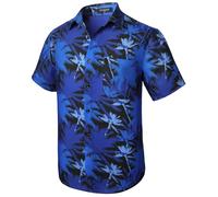 Rithern Mens Hawaiian Shirt Short Sleeved Summer Funky Blue Palm Tree Hawaii Shirts for Man Holiday Beach with Front Pocket M