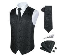 Rithern Men's Waistcoat Black Paisley Waistcoat Silk Jacquard Floral Waistcoats Tie Pocket Square Set For Wedding Party Business Suit Vest set 4XL