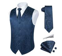Rithern Men's Waistcoat Navy Blue Paisley Waistcoats Floral Jacquard Silk Waistcoat Tie Pocket Square Set For Wedding Casual Party Business Suit Vest set 3XL