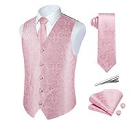 Rithern Men's Waistcoat Pink Paisley Floral Waistcoat Silk Jacquard Waistcoats Tie Pocket Square Set For Wedding Party Business Suit Vest set 4XL