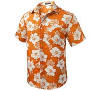 Rithern Orange Hawaiian Shirt for Men Summer Floral Hawaii Shirts Short Sleeved Casual Funky Aloha with Front PocRithernket for Festival 3XL