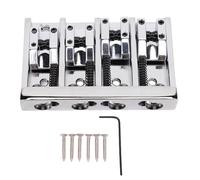 RiToEasysports 4 String Bass Bridged, Zinc Alloy Iron Fully Adjustable Saddles Guitar 4 String Bridge with Hex Wrench for Jazz Bass Electric Bass Replacement (Silver)