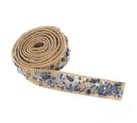 RiToEasysports Crystalline Iron with Slices Account, Lively Grid with Criminal for Bags with DIY Clothing Shoes, Colored Stones, 1 M 2 Cm in Width (Blue + Gold Beads + Gold Chain)