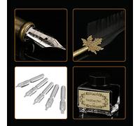 RiToEasysports Dip Feather Pen with 6 Nibs - Smooth Writing - Lightweight and Comfortable for Calligraphy Practice (Black)