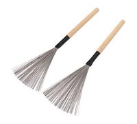 RiToEasysports Drum Brushes, 1 Pair Wire Brushes Drum Stick Brush Steel Wire Maple Wooden Handle for Jazz Drums Kit with Comfortable Rubber Handles (Wood Color)