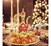 RiToEasysports Elegant Metal Wine Drinking Cups Hip Flask Set, European Style Home Art Craft, Luxury, 6 Wine Cups, Tray for Bedroom Living Room Decor (Red)