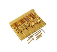 RiToEasysports Guitar Bridge 4 String Bass Bridge Replacement with Brass Saddles, Enhanced Sustain Stable Mounting Kit for Electric Bass Guitar Upgrade (Gold)