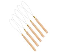 RiToEasysports Hair Extension Loop Needle Kit, 5PCS Beech Wood Handle Pulling Hook Tool Set for Feather and Hair Extensions with Easy Grip, Soft & Flexible Needle, Must-Have Accessory, Multiple