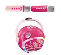 RiToEasysports Karaoke Machine Portable Wireless Microphone Speaker Set with 2 Mics for Home Party Outdoor, ABS 3D Surround Sound Rechargeable KTV System for Kids Adults Family Singing (Pink)