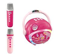 RiToEasysports Karaoke Machine Portable Wireless Microphone Speaker Set with 2 Mics for Home Party Outdoor, ABS 3D Surround Sound Rechargeable KTV System for Kids Adults Family Singing (Pink)