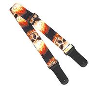 RiToEasysports Leather Guitar Strap,Flame-Skull-Pattern Adjustable Guitar Shoulder Strap for Electric Guitar Performance Accessory Musical Instrument Accessories