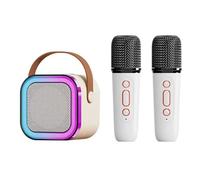 RiToEasysports Mini Karaoke Machine with Wireless Microphone and Light Effects for Home Party and Outdoor Activities Portable Karaoke System (White with 2 Microphone)