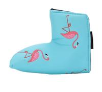 RiToEasysports Putter Cover PU Golfing Protector Mallet Flamingo Pattern Embroidery for Golfers Sky Blue (L Shaped(18x15x8.5cm/7.1x5.9x3.3in))