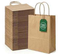 RITOLLO 100-Pack Brown Kraft Paper Gift Bags with Handles, 15 x 8 x 21 cm