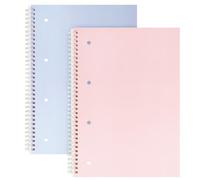 RITOLLO 2 Pack A4 Wirebound Notebook 160 Pages Spiral Lined Paper 8mm Ruled with Margin - Perforated Journal 4 Hole Punched for University Study School Revision Office Notes (Nude Pink+Purple)