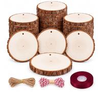 RITOLLO 35 Pack 8-9 cm Wood Slices for Crafts, Large Wooden Discs | Natural Fir Wood • 9 mm Thick • Pre-Drilled • Twine & Ribbon Includ • Christmas Crafts • Rustic Signs • Wedding & Table Decor