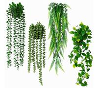 RITOLLO 4-Pack Artificial Hanging Plants with Pots | Faux trailing greenery in pots for shelves, walls, bathrooms, living rooms, bedrooms and offices