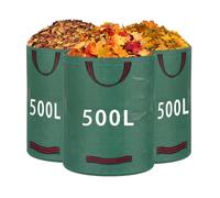 RITOLLO 500L x 3 Garden Waste Bags - Heavy Duty Reusable Garden Refuse Sacks with Handles, Large Leaf & Grass Collection Bags (3 PACK)