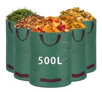 RITOLLO 500L x 5 Garden Waste Bags - Heavy Duty Reusable Garden Refuse Sacks with Handles, Large Leaf & Grass Collection Bags (5 PACK)