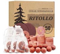 RITOLLO 50pcs Cedarwood Moth Repellent Set - 30 Cedar Wood Rings + 20 Balls + 2 Sandpapers | Natural for Wardrobes, Drawers & Clothes Storage, Wardrobe Freshener