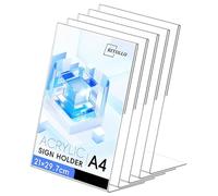 RITOLLO A4 Acrylic Sign Holder 5 Pack, Clear Perspex Menu Holder Slanted Back Display Stand, Table Top Poster Holder for Restaurant, Office, Shop, Reception, Wedding Signs (5-A4)