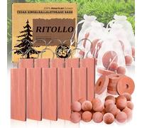 RITOLLO Cedarwood Moth Repellent Set for Wardrobes, 55 Pcs Cedarwood Blocks, Balls, Rings and 5 White Gauze Bags, Natural Moth Repellent for Wardrobes, Drawers & Clothes Storage, Wardrobe Freshener