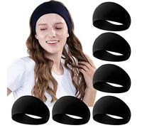 RITOPER Black Workout Yoga Headbands for Women,6 Pack Wide Elastic Thick Headbands for Running Athletic, Non Slip Stretchy Sweat Head Bands Hair Bands (Solid Headband)