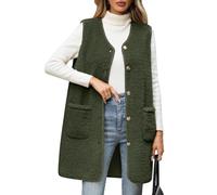 RITOSTA Fleece Women's Gilets Long Lightweight Ladies Jackets Sleeveless Womens Gilet Fluffy Longline Body Warmers Autumn Winter Spring Button Down Fuzzy Vest with Pockets(Green,M)