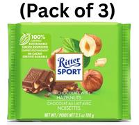 Ritter Sport Milk Chocolate With Hazelnuts 100g High-Quality Cocoa (Pack Of 3)
