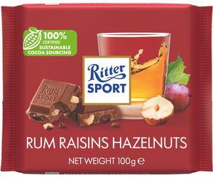 Ritter Sport Rum, Raisin & Hazelnuts Milk Chocolate 100g- Pack of 3