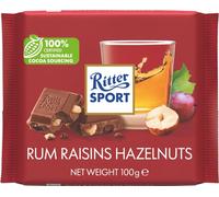 Ritter Sport Rum, Raisin & Hazelnuts Milk Chocolate 100g- Pack of 5