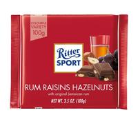 Ritter Sport Rum Raisins and Hazelnuts Chocolate Bar, 100g, Chocolate Sharing Bar