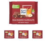 Ritter Sport Rum Raisins and Hazelnuts Chocolate Bar, 100g, Chocolate Sharing Bar (Pack of 4)